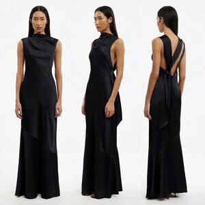 Significant Other Black Lana Cowl-Neck Tie-Back Stain Maxi Dress NWT!